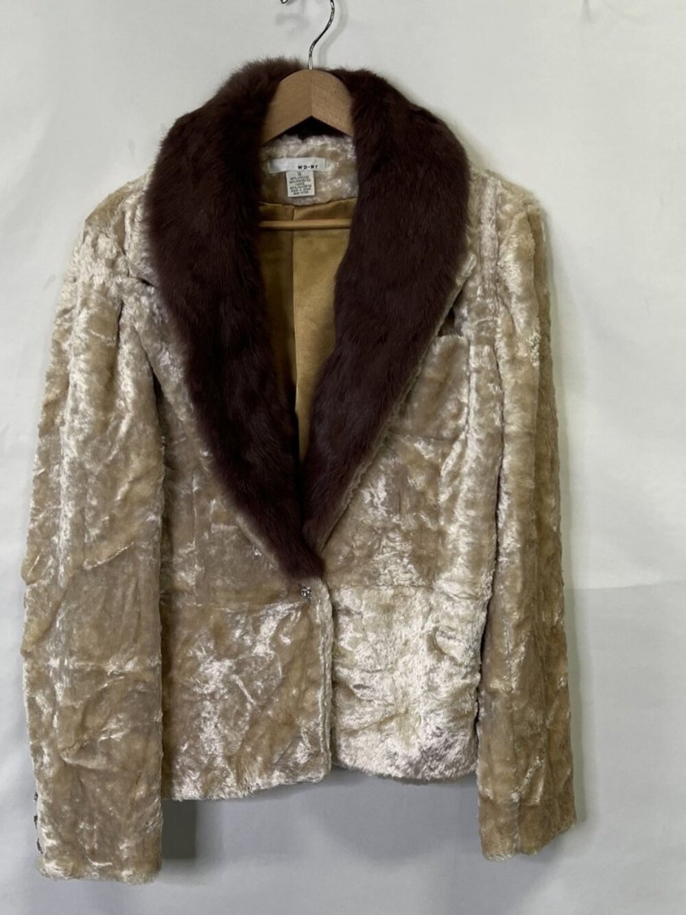 WD/NY~Champagne Crushed Velvet Mink Fur/Removable Collar Jacket~Size 16